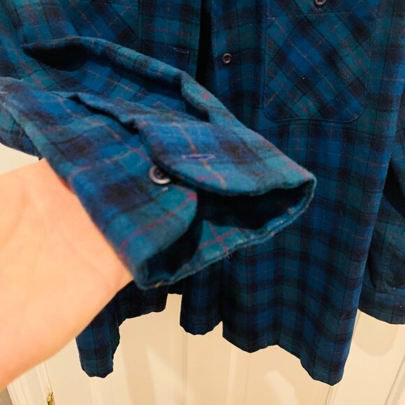 Vintage Pendleton Wool Plaid Flannel Button Work Chore Shirt Heavy Chamois Work - Picture 7 of 10